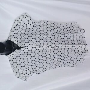Tweeds 100% linen short puff cap sleeve blouse, black & white dots